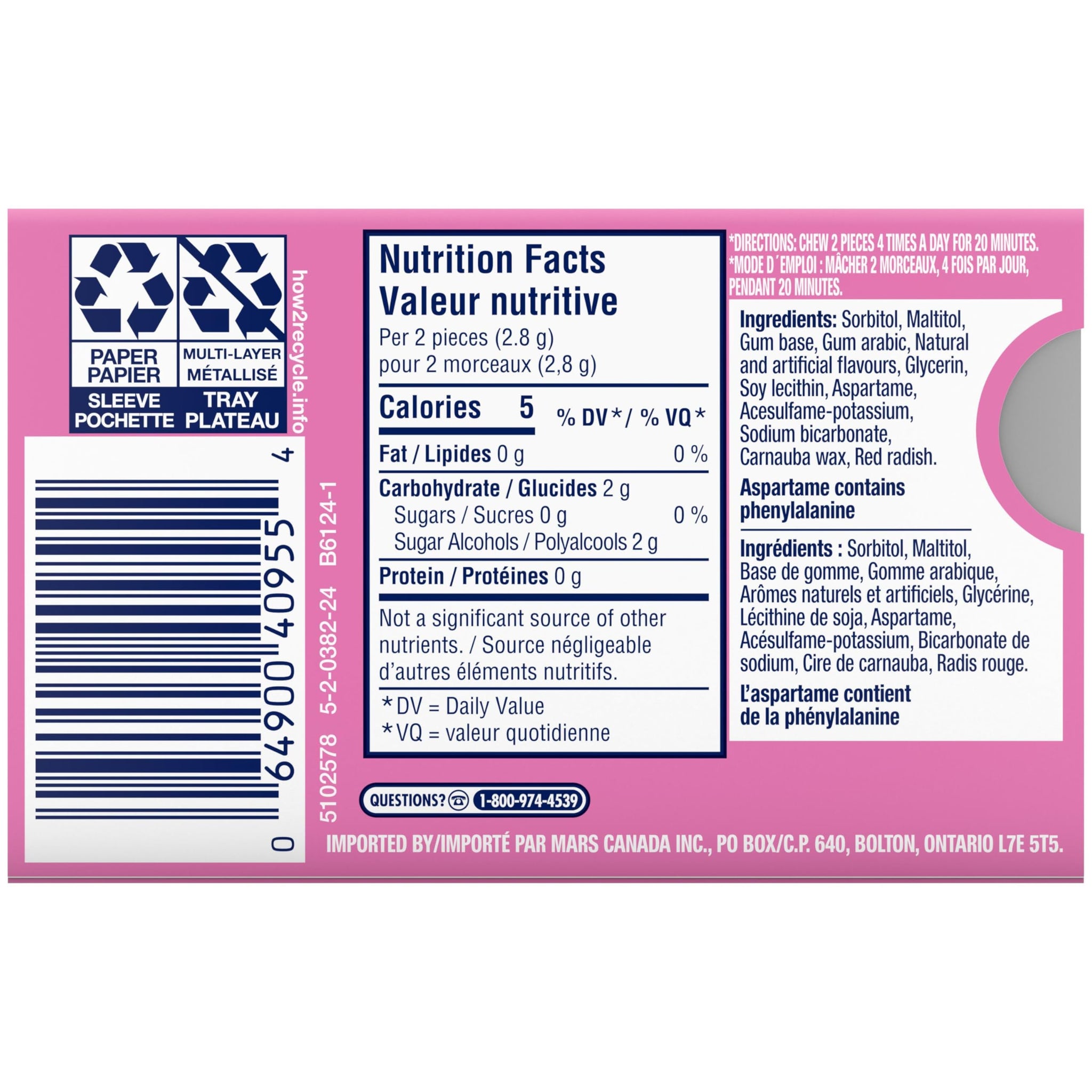 Excel White Sugar-Free Gum, Bubblemint, 12 Count