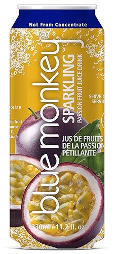 Blue Monkey Sparkling Passion Fruit Juice - Real Fruit Juice, No Sugar Added, All Natural, Lightly Carbonated, Halal Certified - Refreshing Tropical