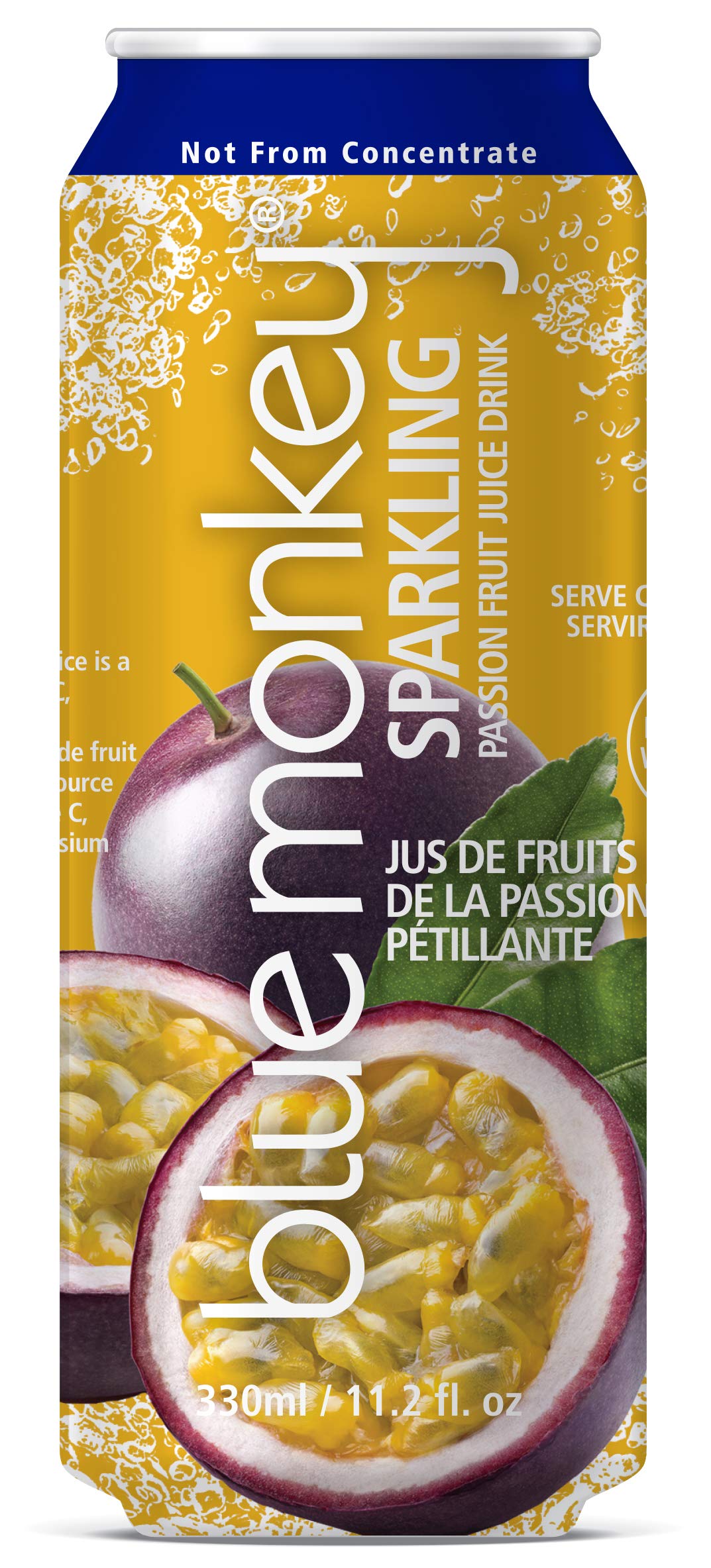 Blue Monkey Sparkling Passion Fruit Juice - Real Fruit Juice, No Sugar Added, All Natural, Lightly Carbonated, Halal Certified - Refreshing Tropical