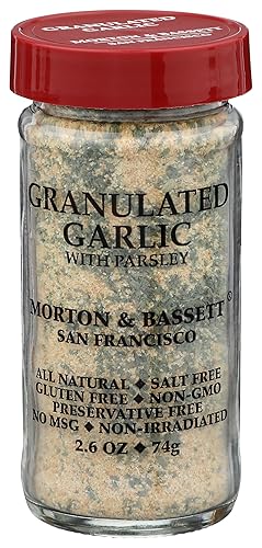 Morton & Bassett Granulated Garlic with Parsley, 2.6oz - Salt-Free, Non-GMO, Herb Blend, Aromatic & Flavorful Seasoning for All Purpose Cooking