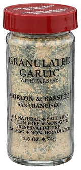 Morton & Bassett Granulated Garlic with Parsley, 2.6oz - Salt-Free, Non-GMO, Herb Blend, Aromatic & Flavorful Seasoning for All Purpose Cooking