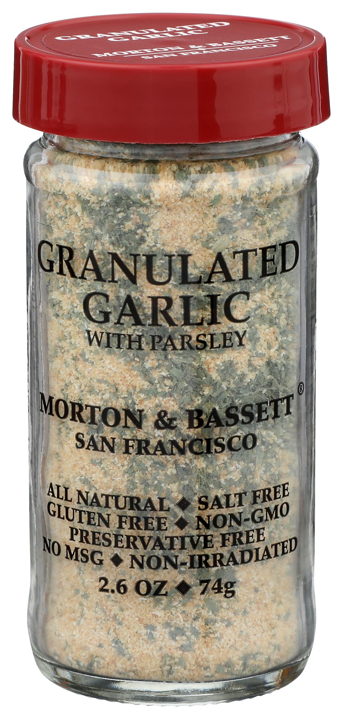 Morton & Bassett Granulated Garlic with Parsley, 2.6oz - Salt-Free, Non-GMO, Herb Blend, Aromatic & Flavorful Seasoning for All Purpose Cooking