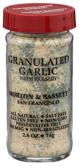 Morton & Bassett Granulated Garlic with Parsley, 2.6oz - Salt-Free, Non-GMO, Herb Blend, Aromatic & Flavorful Seasoning for All Purpose Cooking