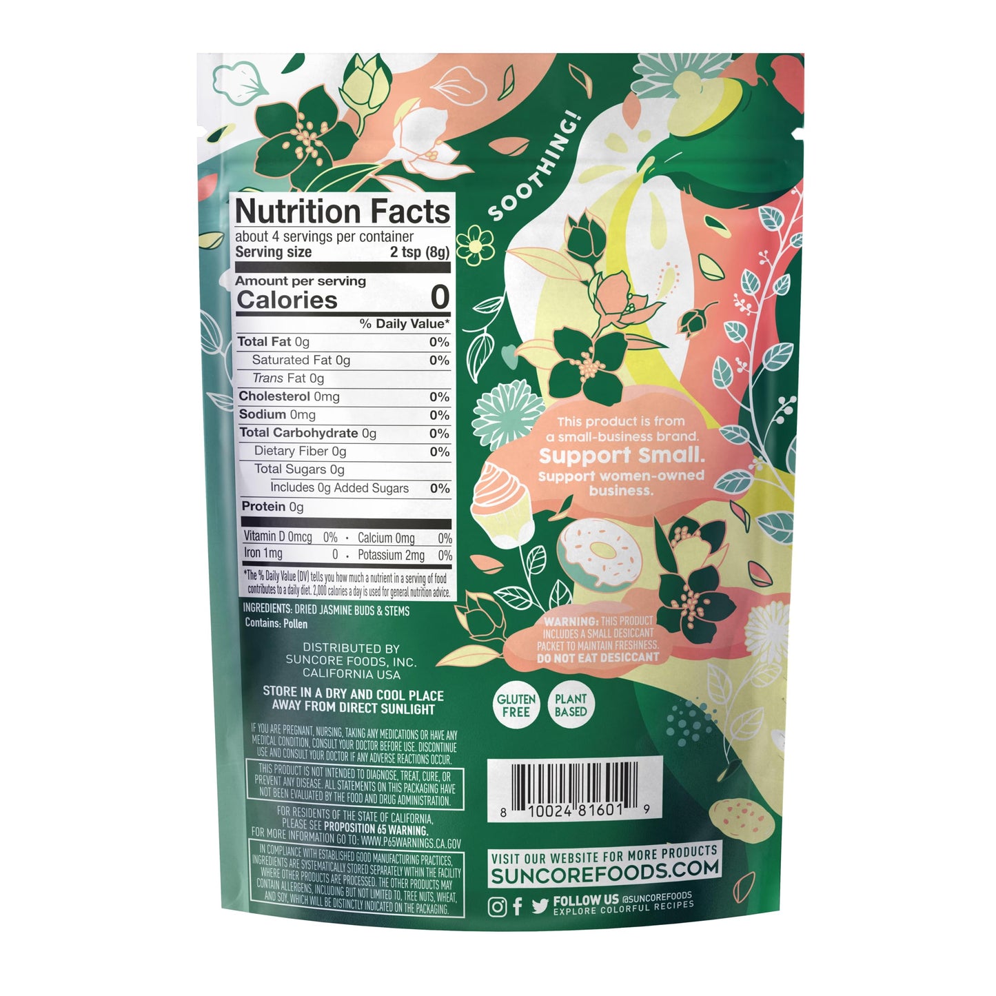 Suncore Foods Dried Jasmine Flowers, Gluten-Free, 1 oz, for Tea, Baking, and Therapy