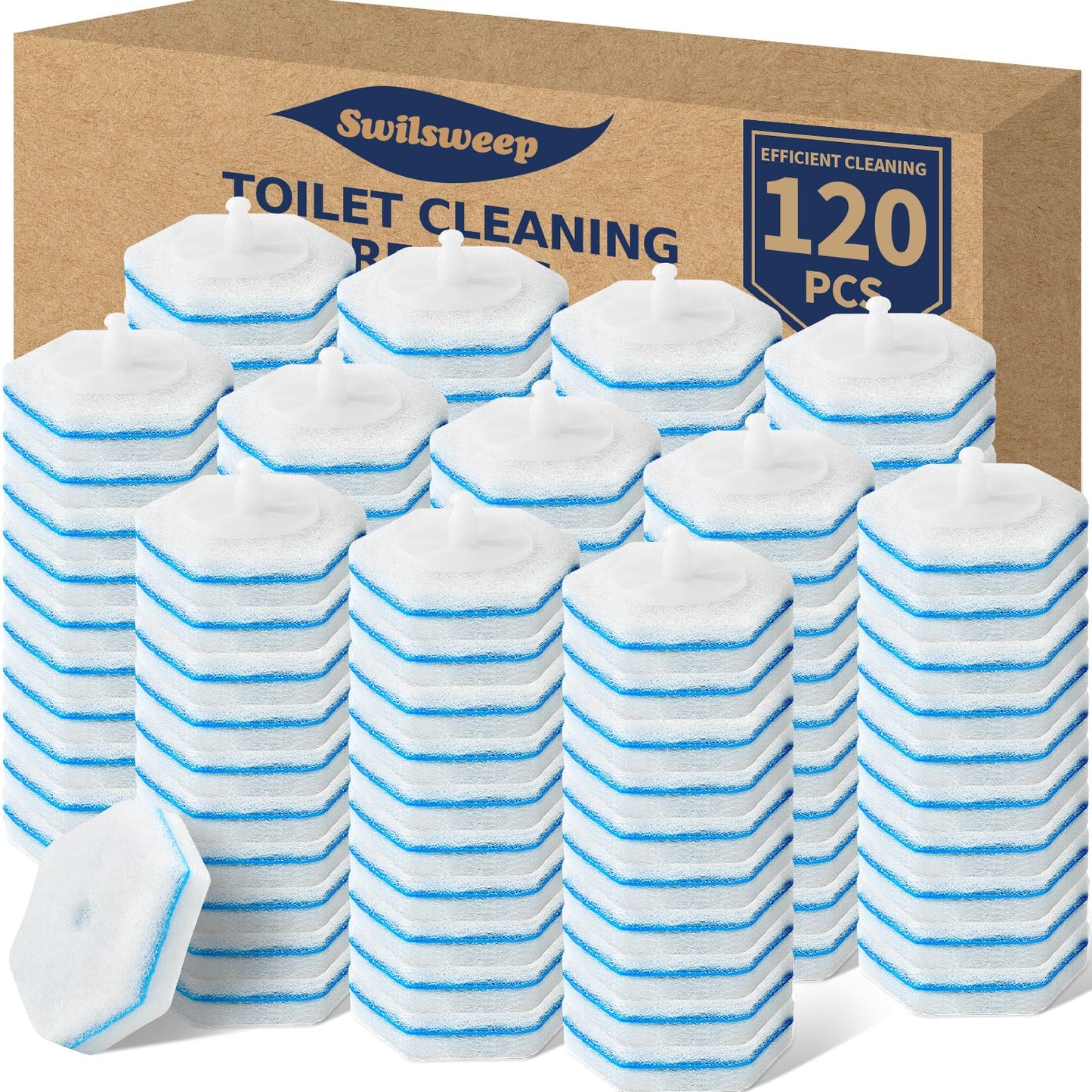 Swilsweep 120 Count Toilet Bowl Wand Refills, Disposable Toilet Cleaner Refills, Disposable Wand Heads Compatible with Clorox and The Most Toilet