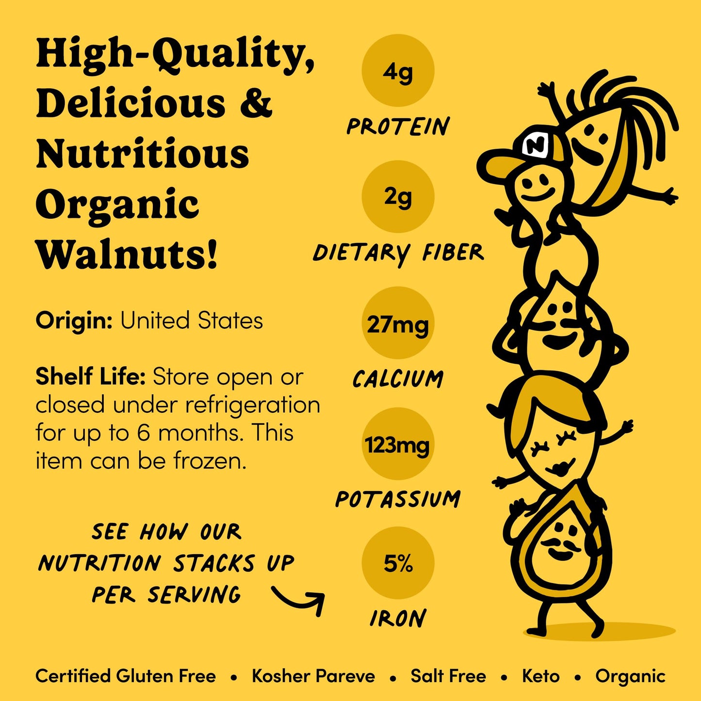 Nuts.com - Organic Walnuts (Raw, No Shell) - Healthy Snack for Adults & Kids, Nutty & Slightly Sweet Flavor, Good Source of Protein & Fiber - Vegan