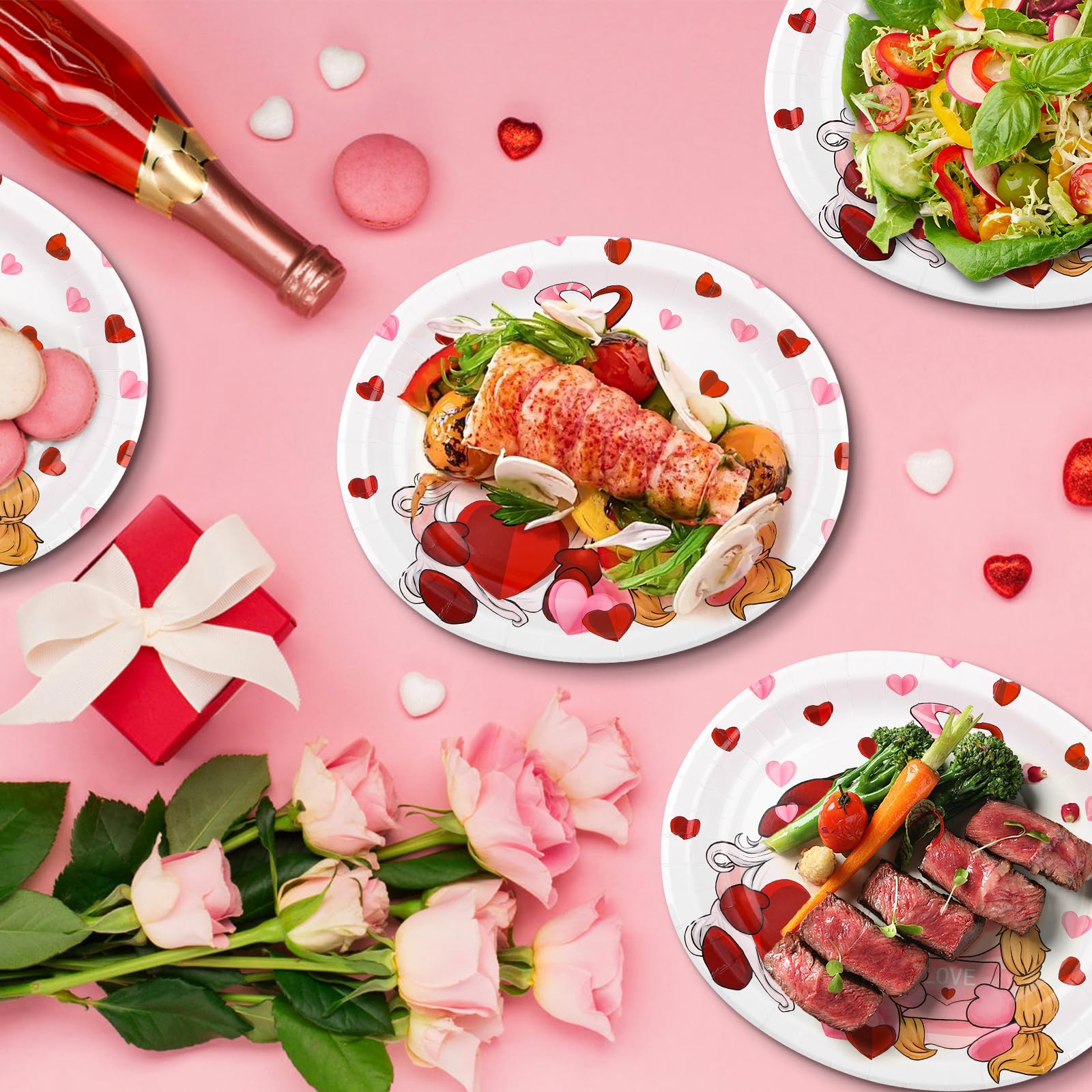 Nuolifee 32Pcs Valentines Day Oval Paper Plates -10" x 12" Large Disposable Heavy Duty Party Plates for Valentines Day