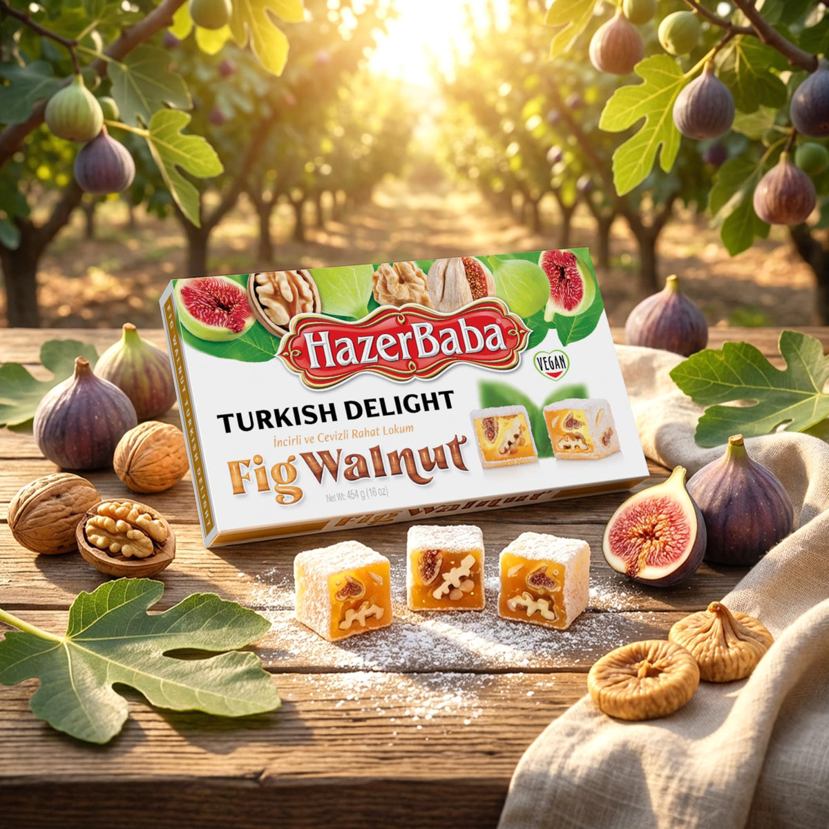 HazerBaba Turkish Delight Candy with Fig & Walnut, 16oz (Pack of 1),