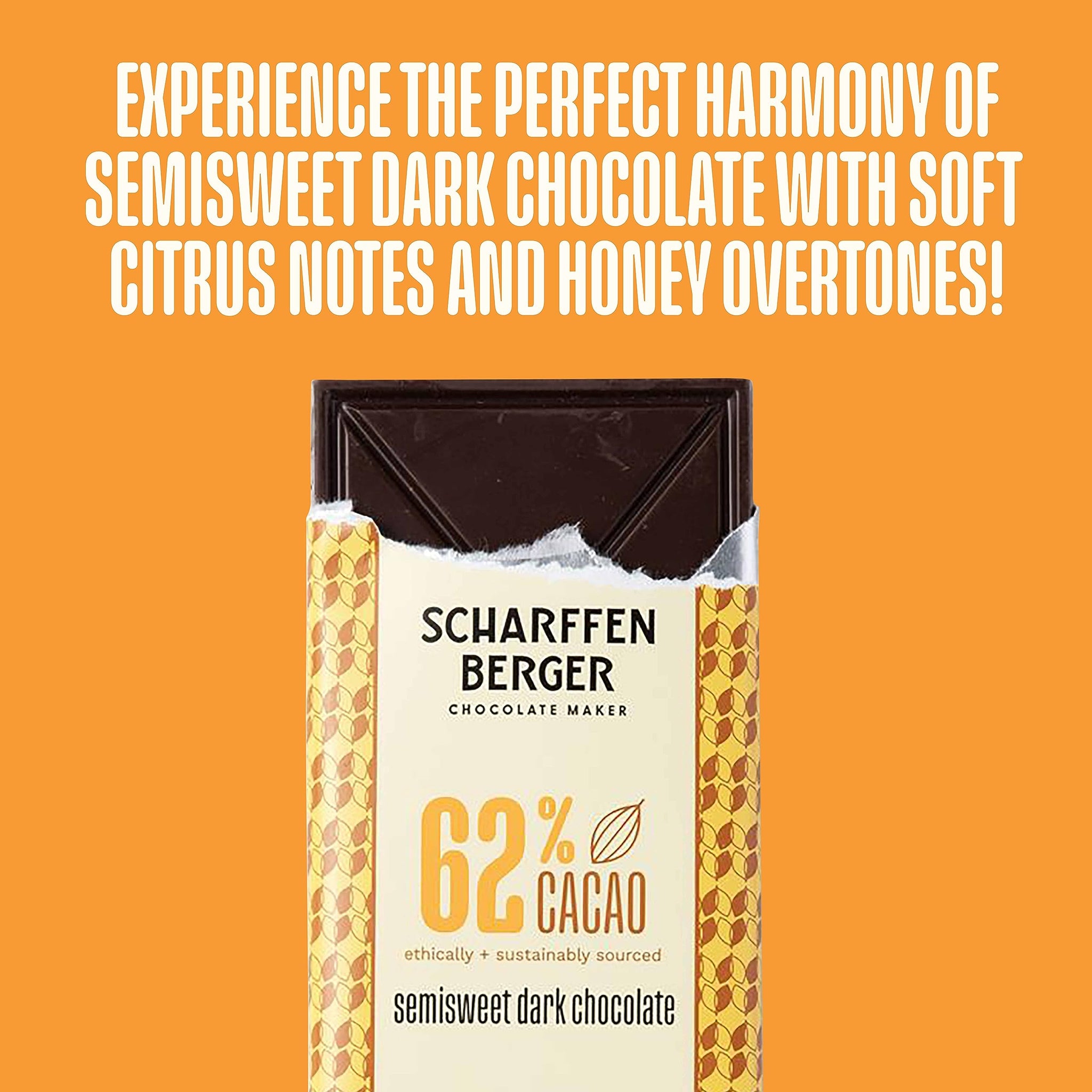 Scharffen Berger Chocolate Bar (3 Ounce, Pack of 6) - Semisweet Dark Chocolate Bar, 62% Cacao, Gluten Free, Non GMO Natural Chocolate Bars, Individual
