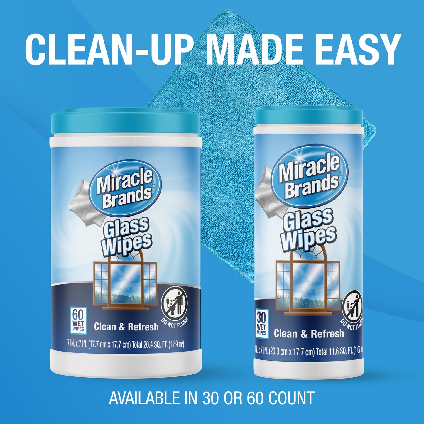 MiracleWipes for Glass, Disposable and Streak Free Cleaning Wipes for Mirrors, Windows, Kitchen, Home, and Auto- (60 Count (Pack of 1))