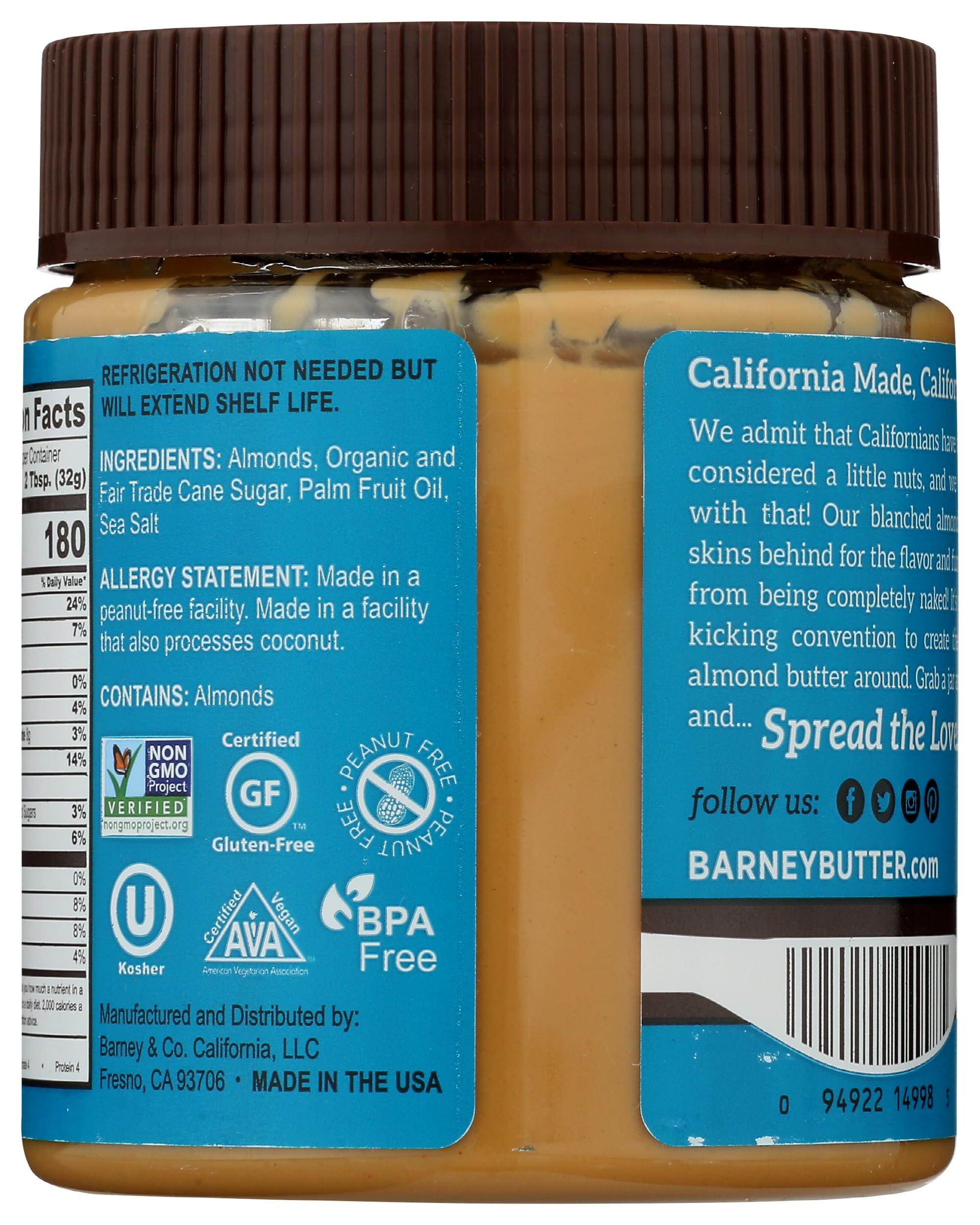 Barney Butter Almond Butter, Smooth, 10 Ounce Jar, Skin-Free Almonds, No Stir, Non-GMO, Gluten Free, Keto, Paleo, Vegan