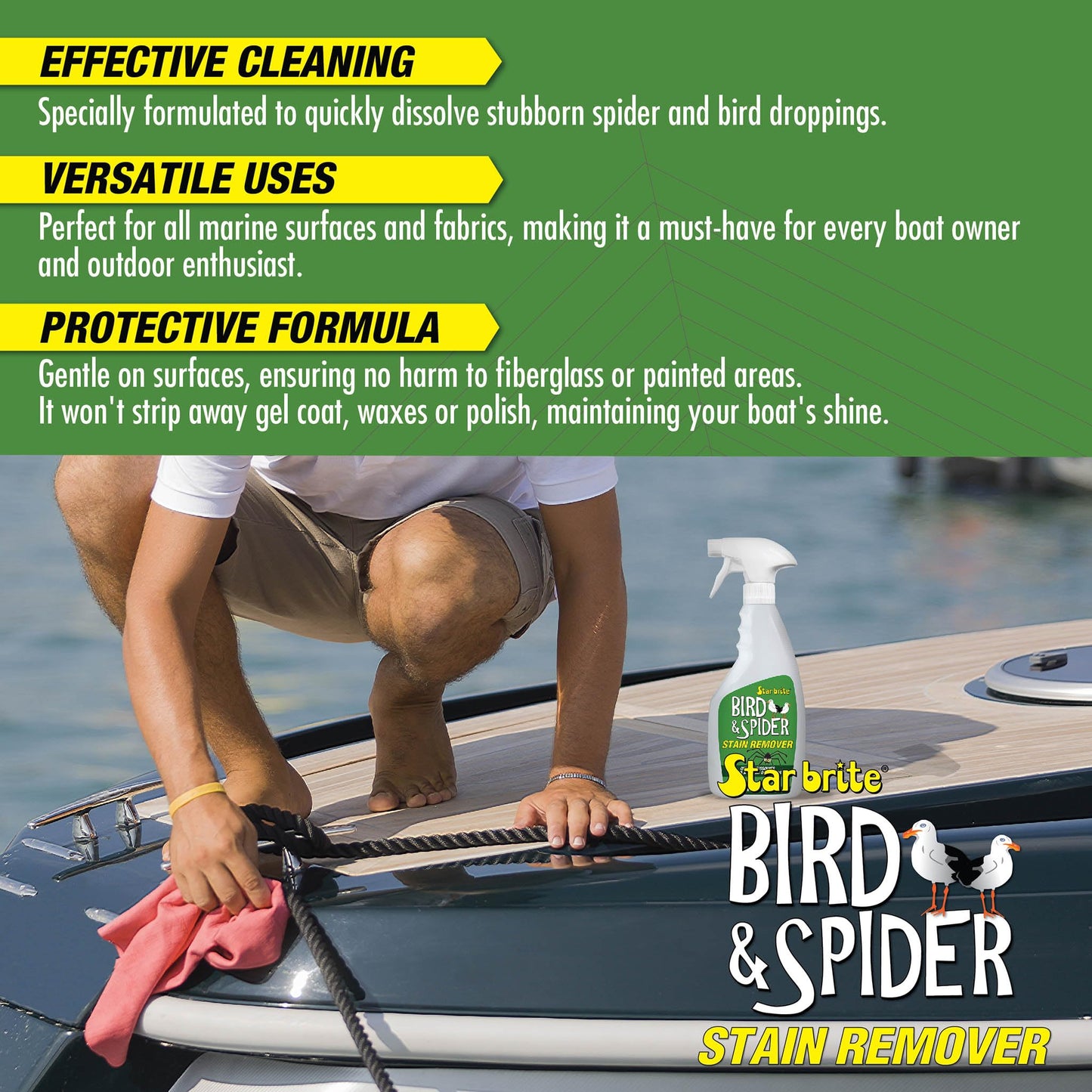 STAR BRITE Spider & Bird Stain Remover Spray - Quickly Dissolve Bird Droppings & Clean up Spider Mess - Won't Remove Polish or Wax (095122SS)