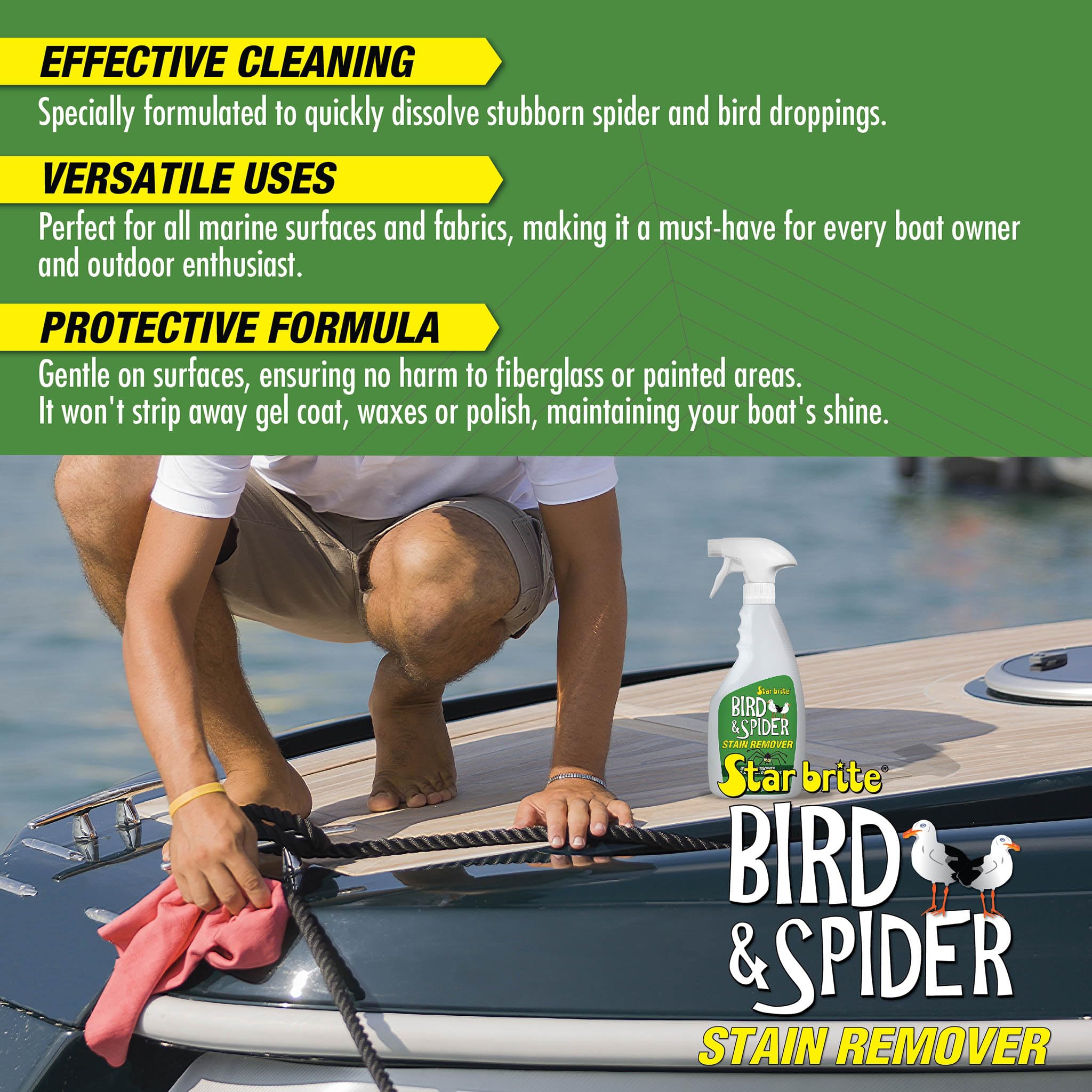 STAR BRITE Spider & Bird Stain Remover Spray - Quickly Dissolve Bird Droppings & Clean up Spider Mess - Won't Remove Polish or Wax (095122SS)