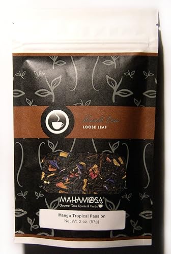 Mahamosa Mango Tropical Passion Tea 2 oz - Loose Leaf Flavored Black Tea Blend (with black tea, flavoring, rose blossoms, sunflower blossoms