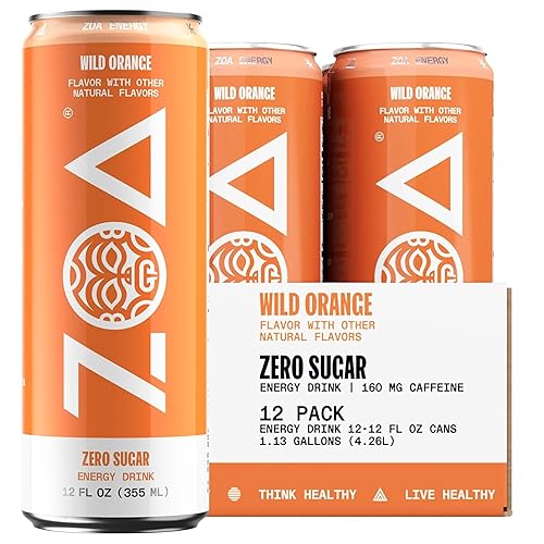 ZOA Zero Sugar Energy Drinks - Wild Orange | Healthy Energy Formula with Natural Caffeine, Daily Vitamin C, Essential B-Vitamins | Gluten-Free, Keto