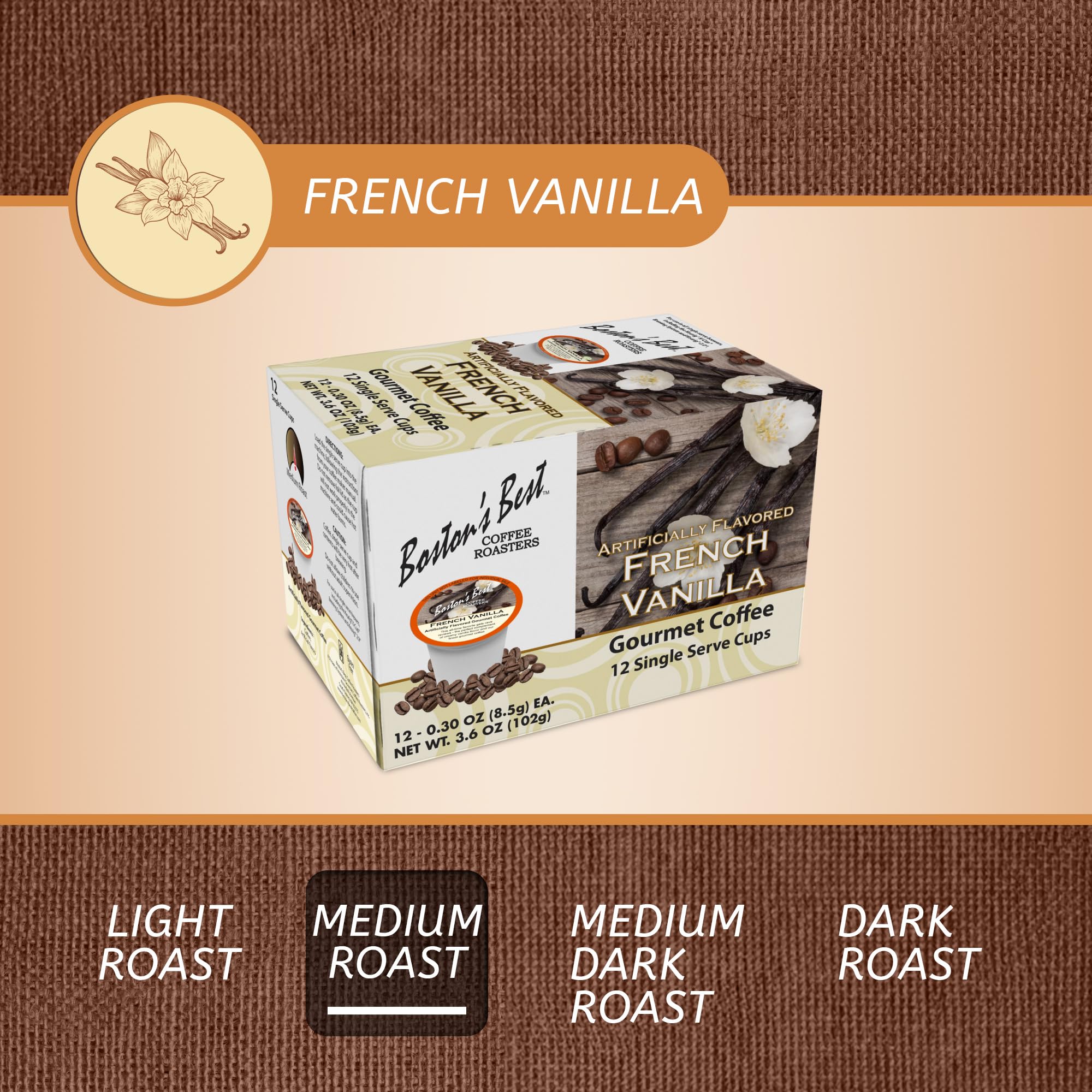 Boston’s Best - French Vanilla Coffee, Medium Roast Gourmet Delicious Flavored, Compatible with Keurig Coffee Maker, 1 Count (12 Single Serve Cups)