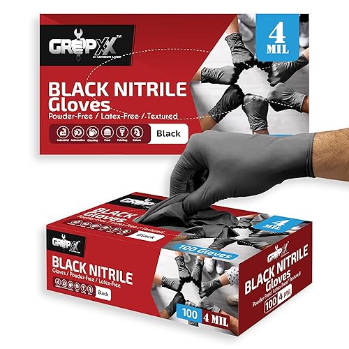 London Labs Black Nitrile Gloves Disposable Latex Free & Powder Free,4 Mil Rubber Glove, Cleaning, Cooking, Mechanic, Tattoo (200 Count, X-Large)