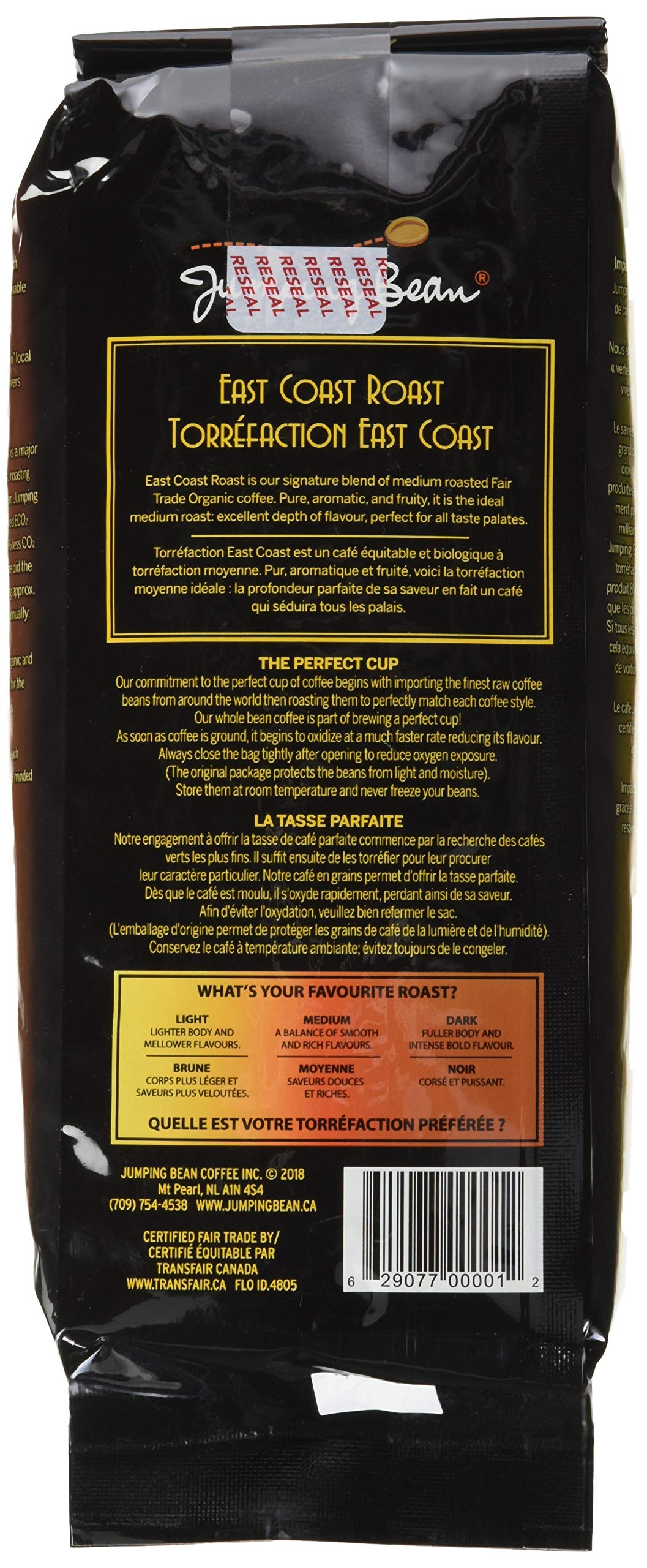 Jumping Bean Organic East Coast Roast Whole Bean Coffee, 454 GR