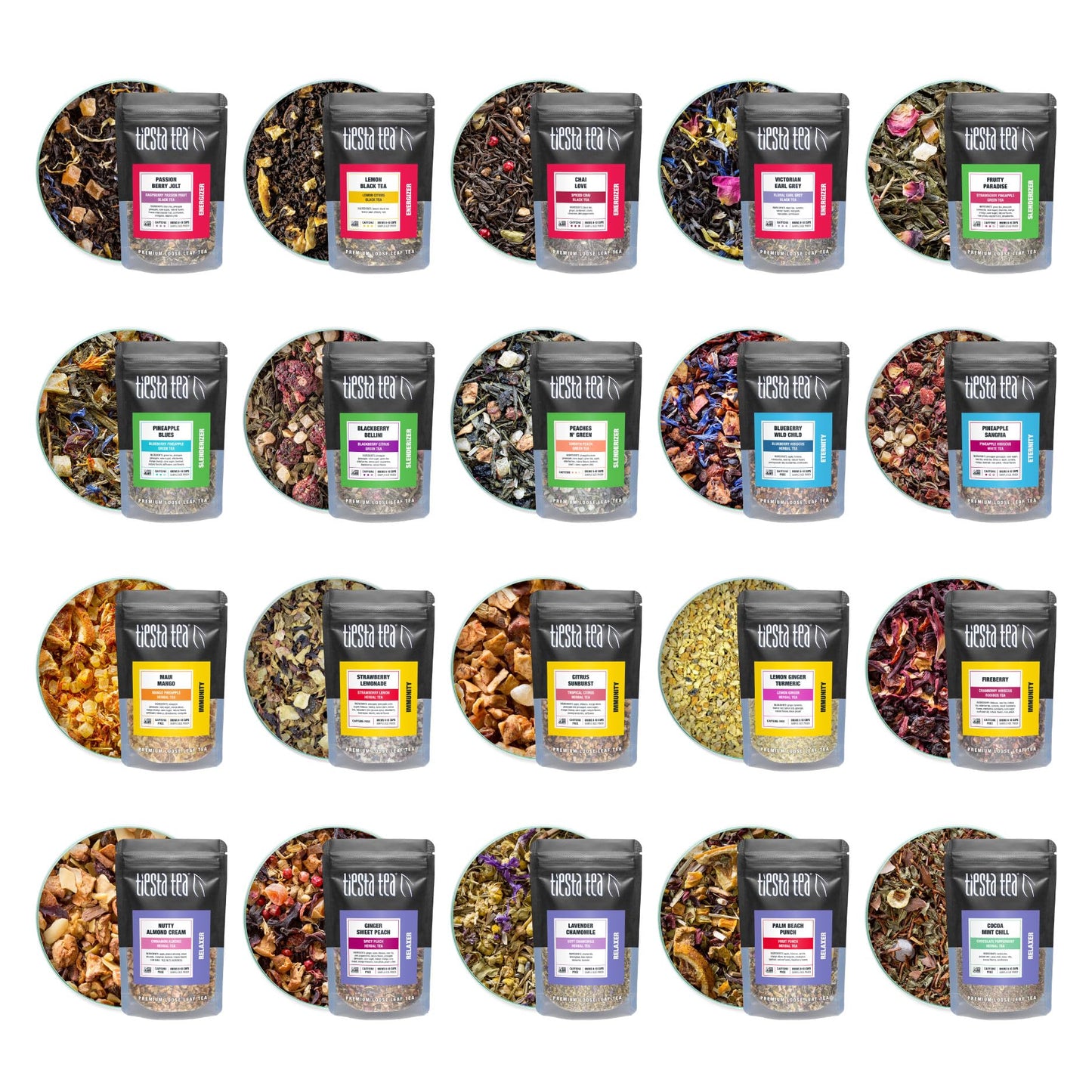 Tiesta Tea - Discovery Sampler Dry Flight Set, Loose Leaf, High to No Caffeine, Hot & Iced Up to 200 Cups, Tea Variety Pack with Green, Herbal, Black