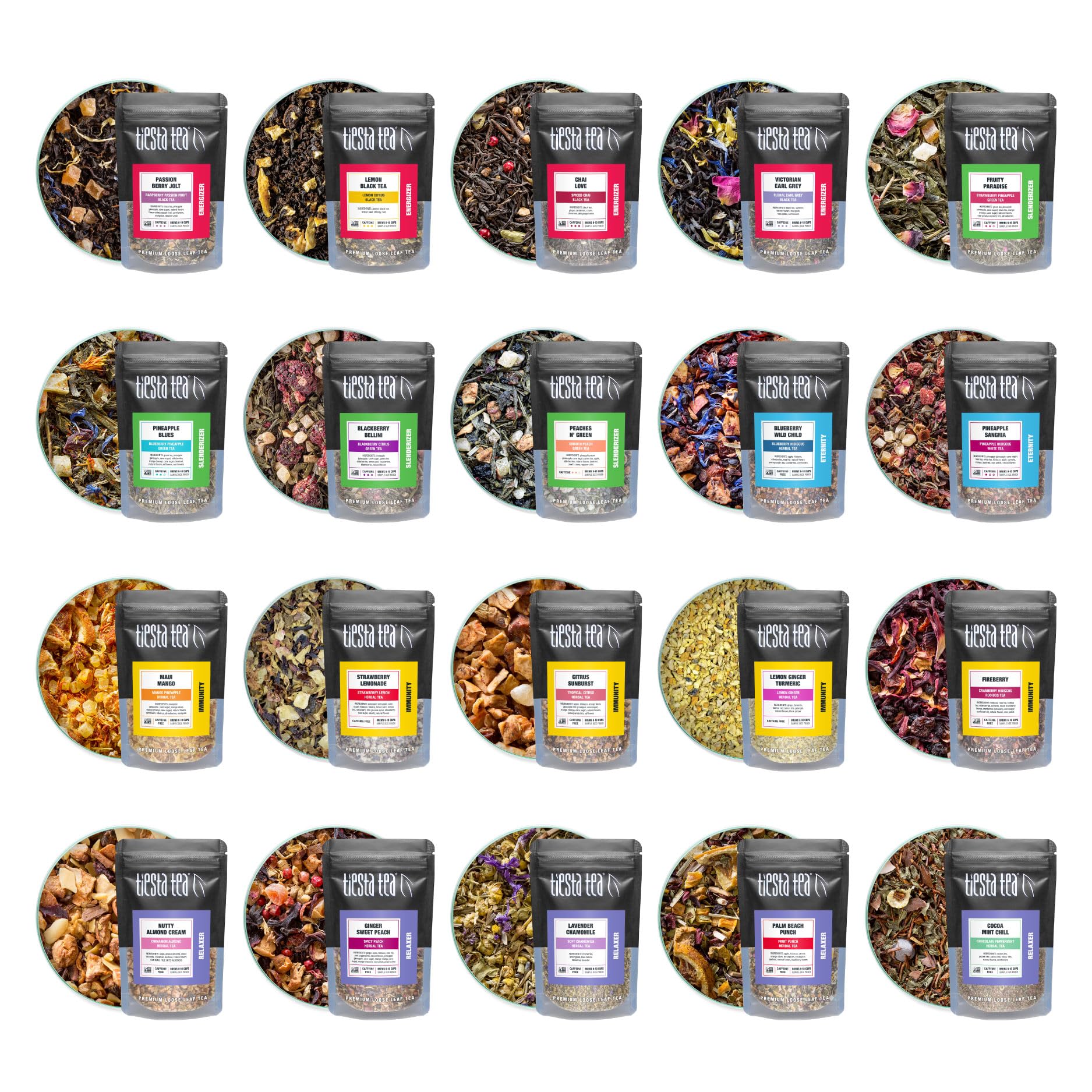 Tiesta Tea - Discovery Sampler Dry Flight Set, Loose Leaf, High to No Caffeine, Hot & Iced Up to 200 Cups, Tea Variety Pack with Green, Herbal, Black