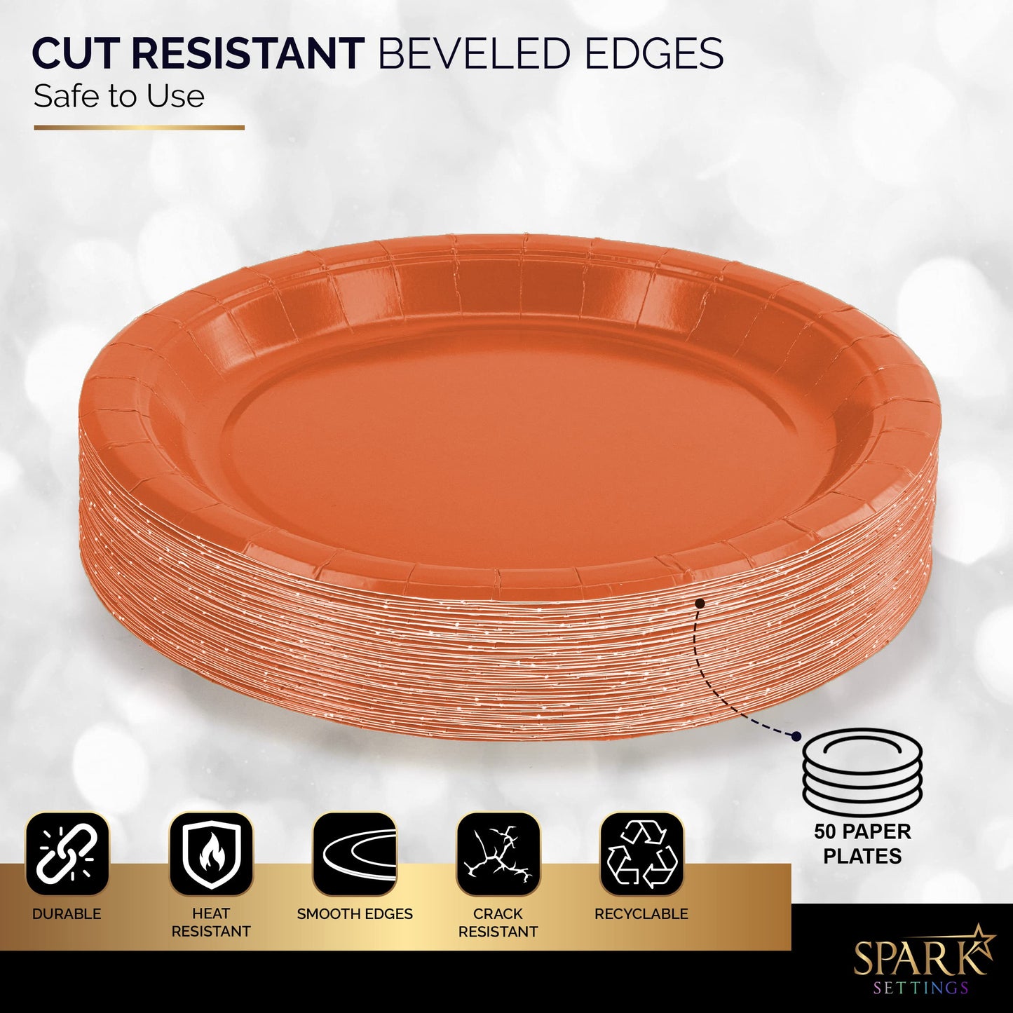 Amcrate Disposable Paper Plates Orange, 7 Inch Paper Dessert Plates, Strong and Sturdy Disposable Plate for Party, Dinner, Holiday, Picnic, or Travel