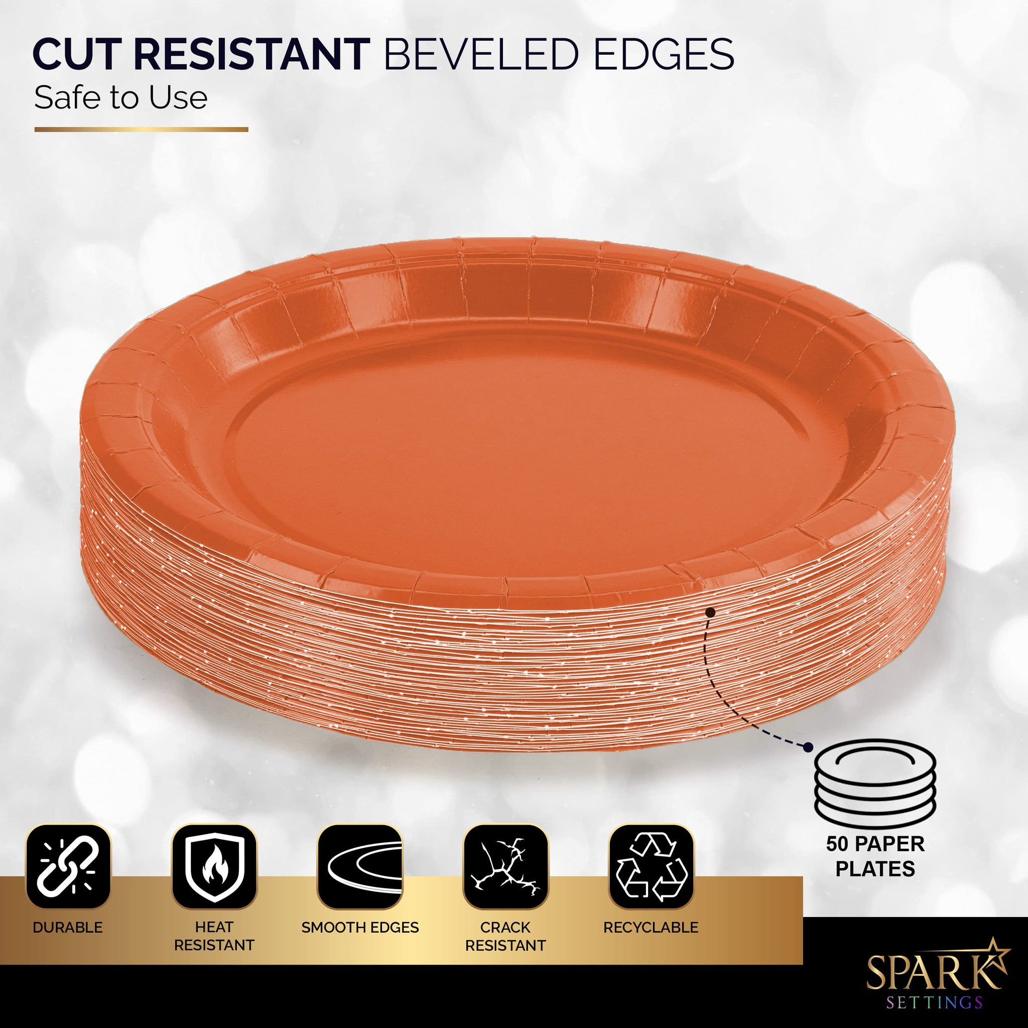 Amcrate Disposable Paper Plates Orange, 7 Inch Paper Dessert Plates, Strong and Sturdy Disposable Plate for Party, Dinner, Holiday, Picnic, or Travel