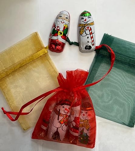 Christmas Chocolate Santa and Snowmen in Organza Bag Small Christmas Gift or Favor