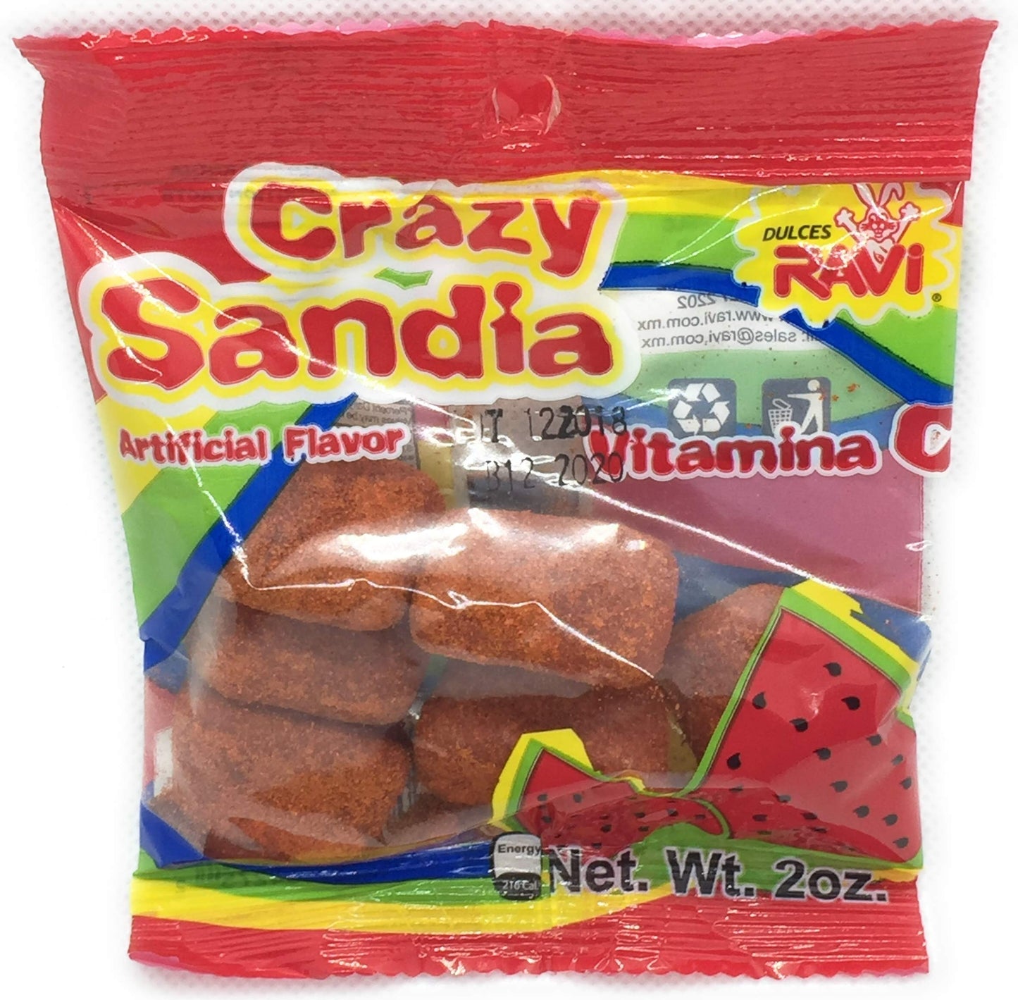 Crazy Sandia, Hot Watermelon Jellies, 12 Sobres/Pouches, 56.7 grams cada uno, 2 ounces each, 24 ounces total