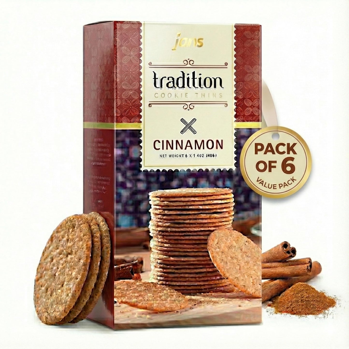 Jans Tradition Cookie Thins, Cinnamon Flavor Baked Crackers, 4.2 oz (Pack of 6)