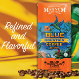 Magnum Exotics Coffee, Blue Mountain Blend - Medium-Light Roast, Whole Bean, Made from 100% Arabica Beans, Rich & Smooth Flavor, Fresh Roast - Blue