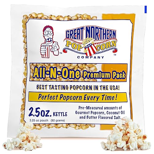 Movie Theater Style 5-Count Popcorn Packs-Pre-Measured 2.5 Ounce All-in-One Kernel, Salt, Oil Packets for Popping Machines by Great Northern Popcorn