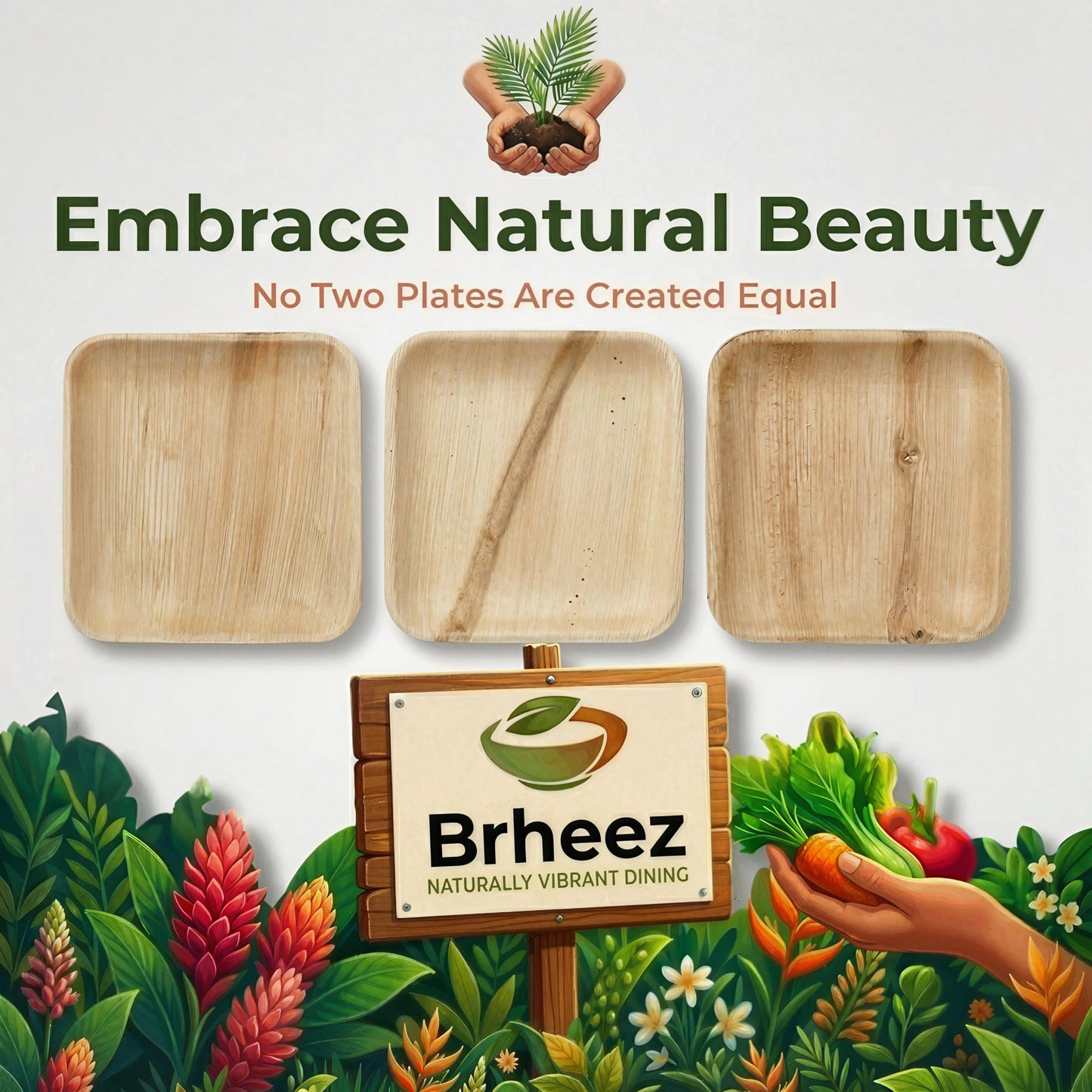 brheez Bamboo Plates Disposable Palm Leaf Plates | 6 inch bamboo appetizer plates | Eco Compostable Biodegradable Plates 50 peice