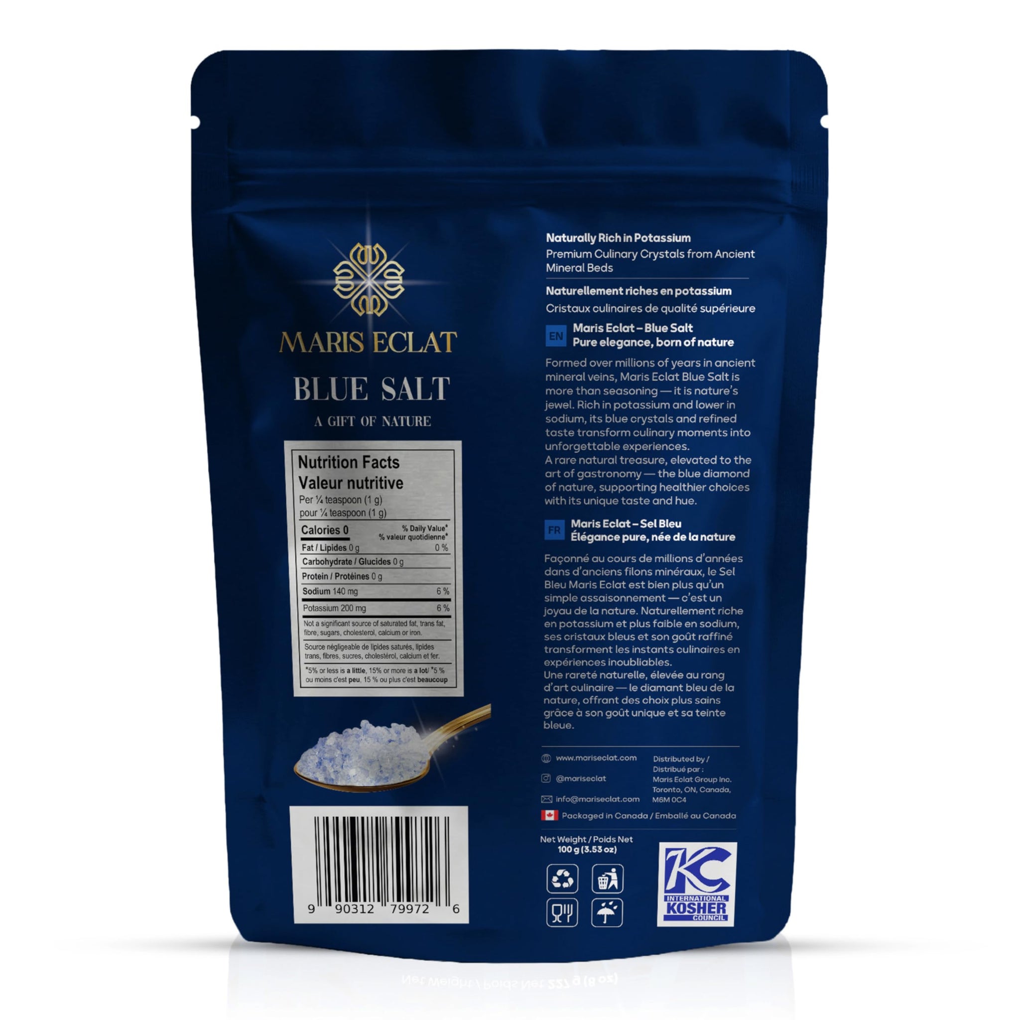 Maris Eclat Blue Salt Coarse Crystals - Premium Gourmet Mineral Salt - Naturally Rich in Potassium with Lower Sodium Than Regular Table Salt
