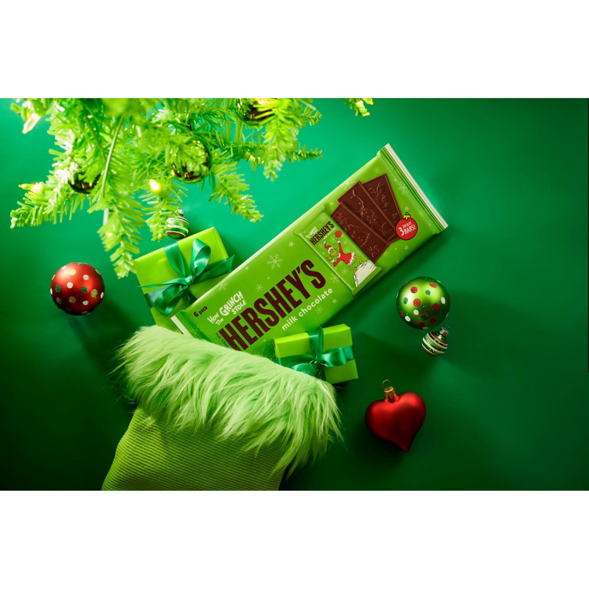 HERSHEY'S Grinch Milk Chocolate, Christmas Candy Bars, 1.2 oz (6 Count)