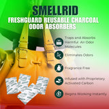 SMELLRID Reusable Activated Charcoal Odor Absorber That Works [10 Pack] - Medium 50 g (3.2" x 5”) Pack Treats 25 Sq. Ft. - Premium Natural Deodorizer