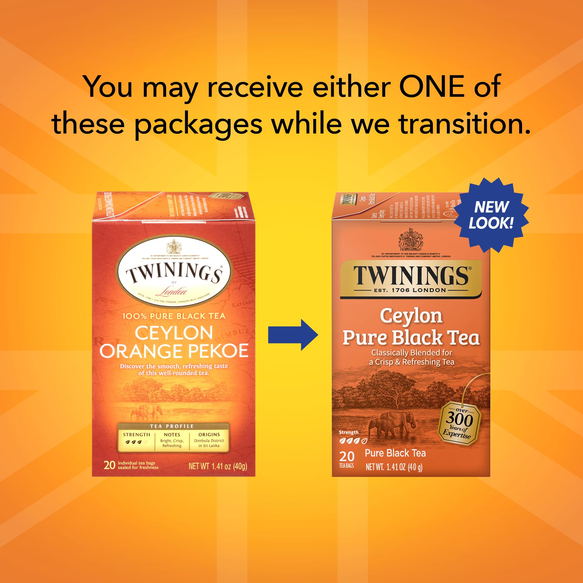Twinings Ceylon Pure Black Tea - A Crisp, Refreshing, Formerly Orange Pekoe, Caffeinated Tea Bags, Individually Wrapped, 20 Count (Pack of 2)