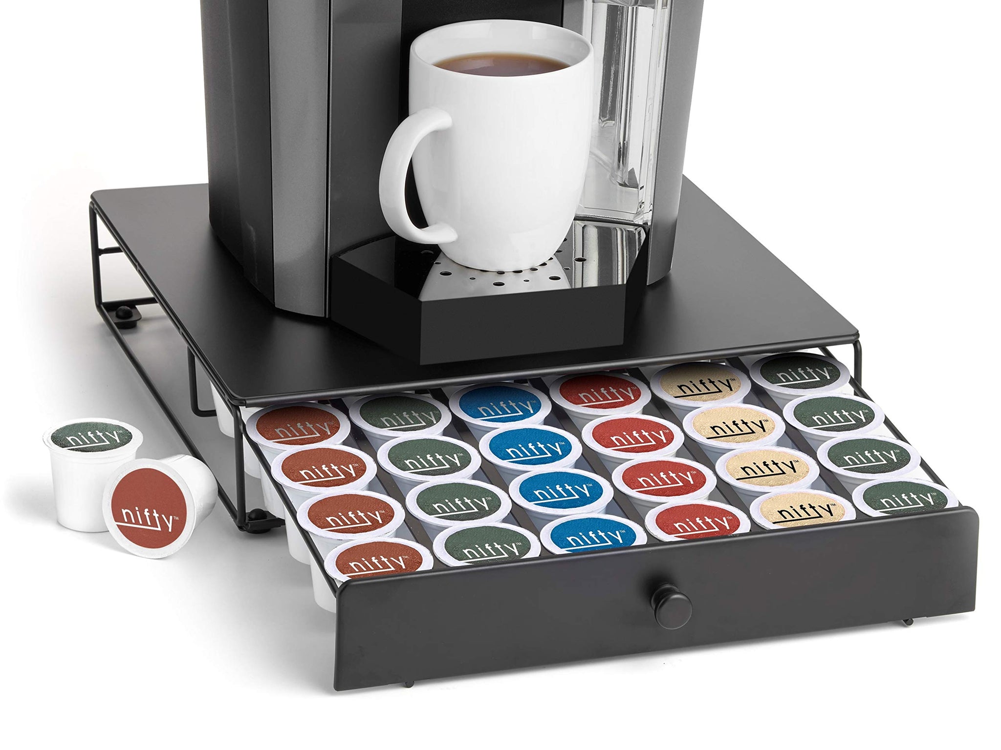 NIFTY Solutions Under The Brewer Coffee Pod Holder. Holds 36 K Cup Pods. Space Saving Design Fits Under All At Home Keurig Brewers