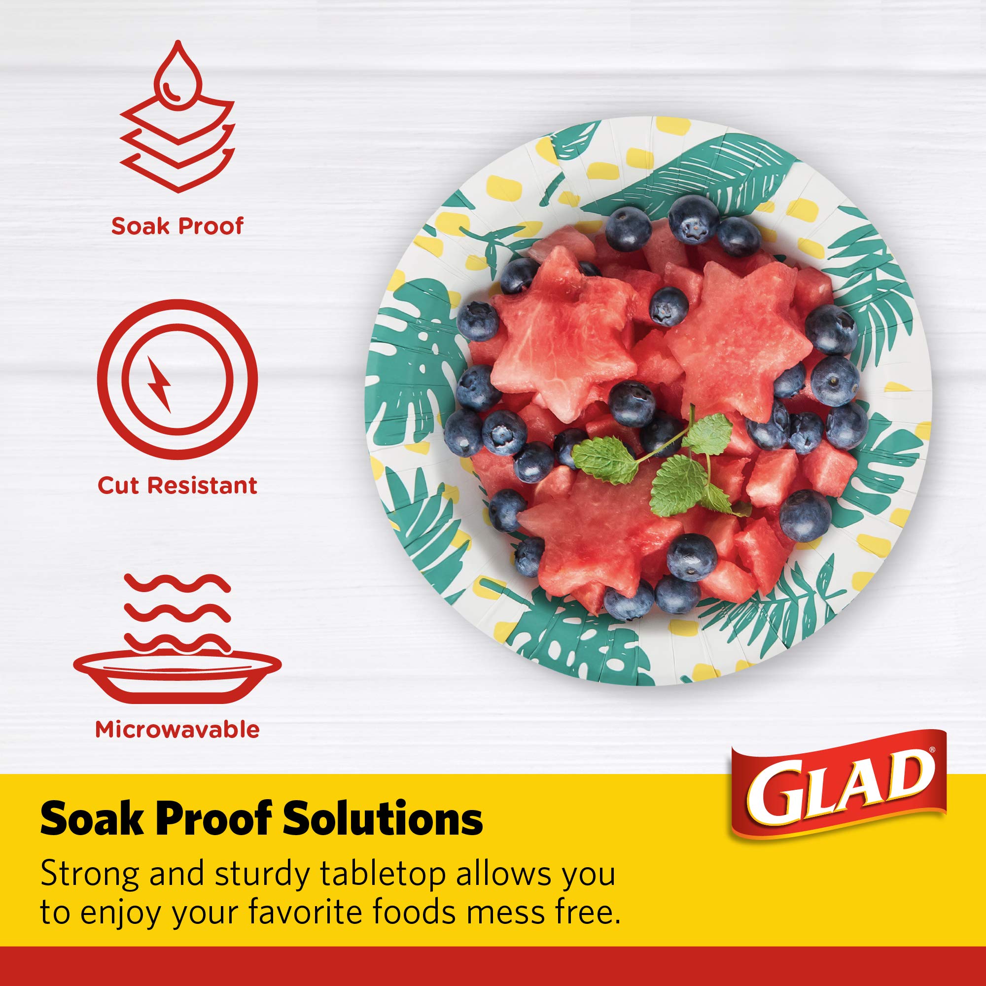 Glad Soak-Proof Palm Leaves Paper Bowls, Heavy-Duty Round Disposable Bowls for Soup, Salad and Snacks, Cut-Resistant and Microwave Safe for Daily