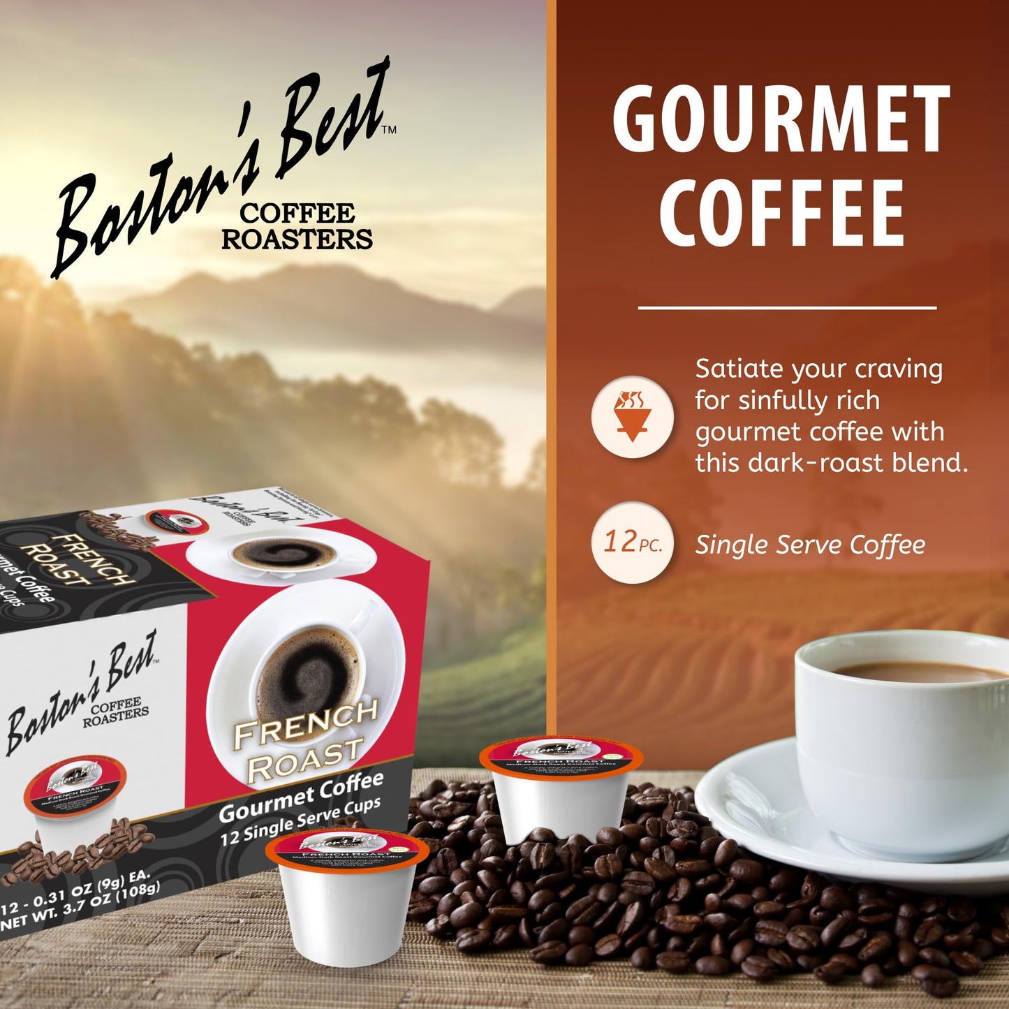 Boston’s Best Coffee - Rich & Bold French Roast Gourmet Flavour, Delectable Dark Roast, Compatible with Keurig Coffee Maker, 1 Count (12 Single Serve