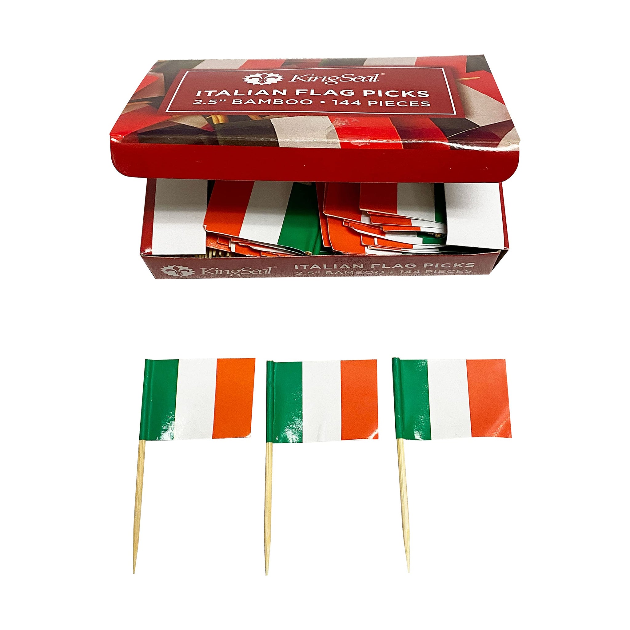 1,440 Count | KingSeal Italian Flag Toothpicks, 2.5 Inch, Ideal for Italian Restaurants, Appetizers, Cocktails, and More - 10 Packs x 144