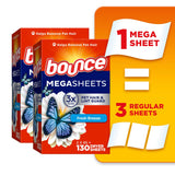 Bounce Mega Dryer Sheets, Fresh Breeze, 130 Count, Mega Fabric Softener Sheets with Static Control, Wrinkle Reduction, Extra Softness, Lasting Scent