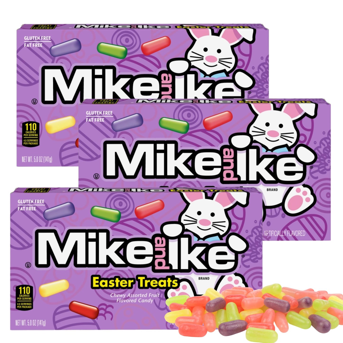 Mike and Ike Easter Treats, Chewy Assorted Fruit Flavored Candy for Baskets, Egg Hunts and Parties, Pack of 3