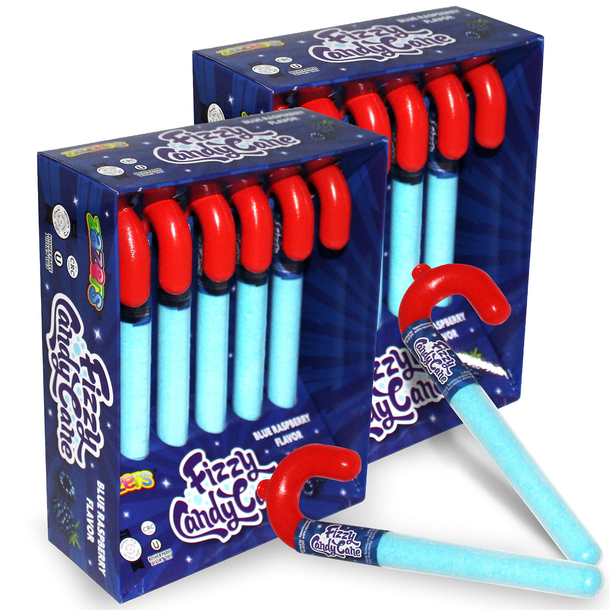 Blue Fizzy Candy Cane, 12 Pack of Blue Raspberry Powder Candy Cane - Individually Wrapped Candy Canes - Christmas Holiday Indulgement - Full Size