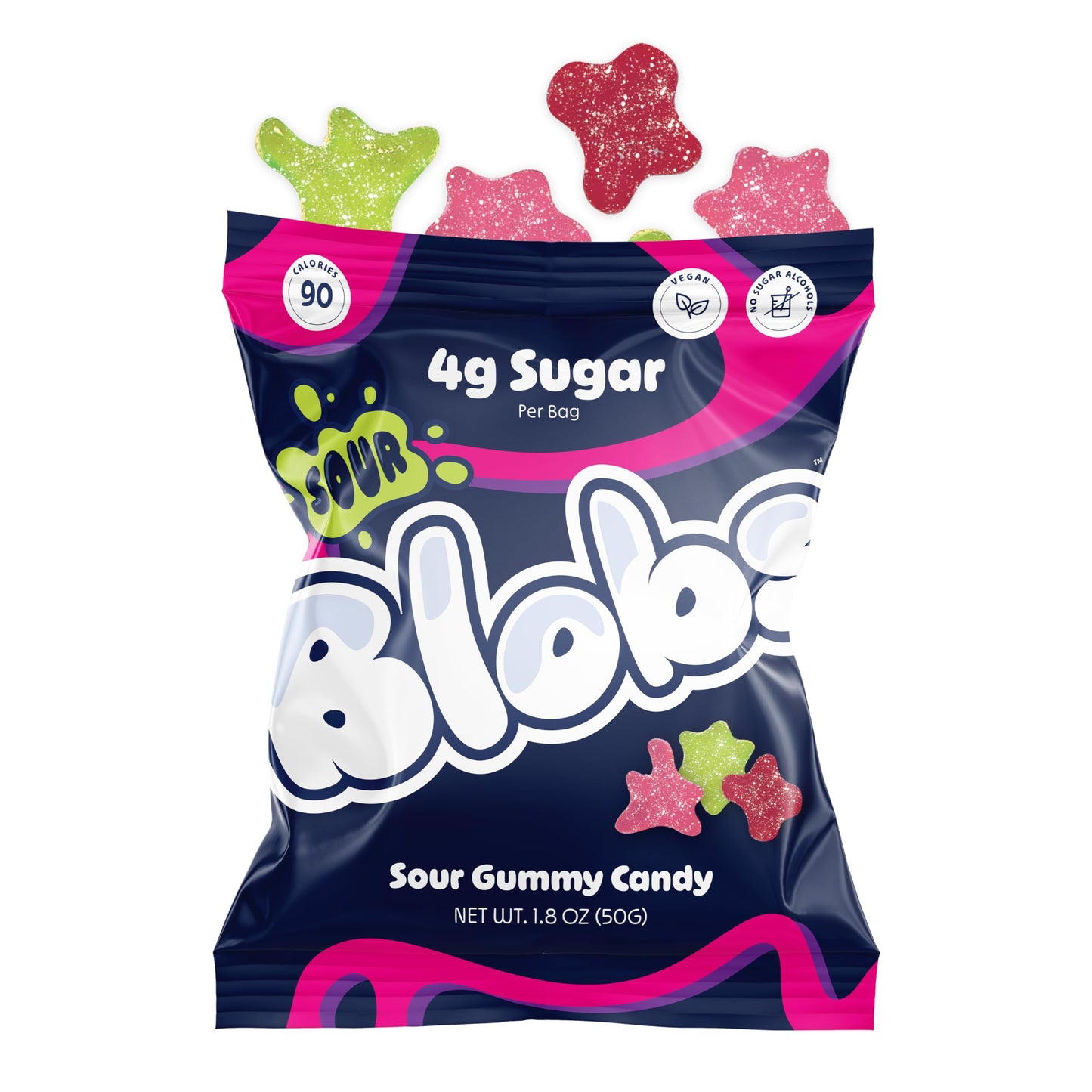 Blobs SOUR Gummy Candy Low Sugar & Low Calorie- No Sugar Alcohols, Vegan, No Dyes- Watermelon-Lychee, Black Ras Cherry, Strawberry Yuzu - (Pack of 6)