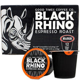 Black Rhino Espresso Roast Coffee, Single Serve Pods for Keurig K-Cup Brewers, 12 Count
