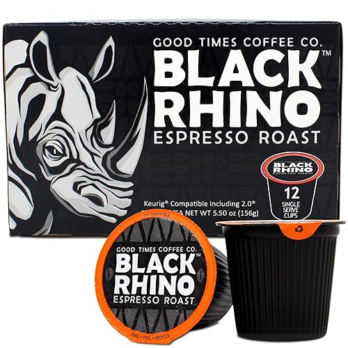 Black Rhino Espresso Roast Coffee, Single Serve Pods for Keurig K-Cup Brewers, 12 Count