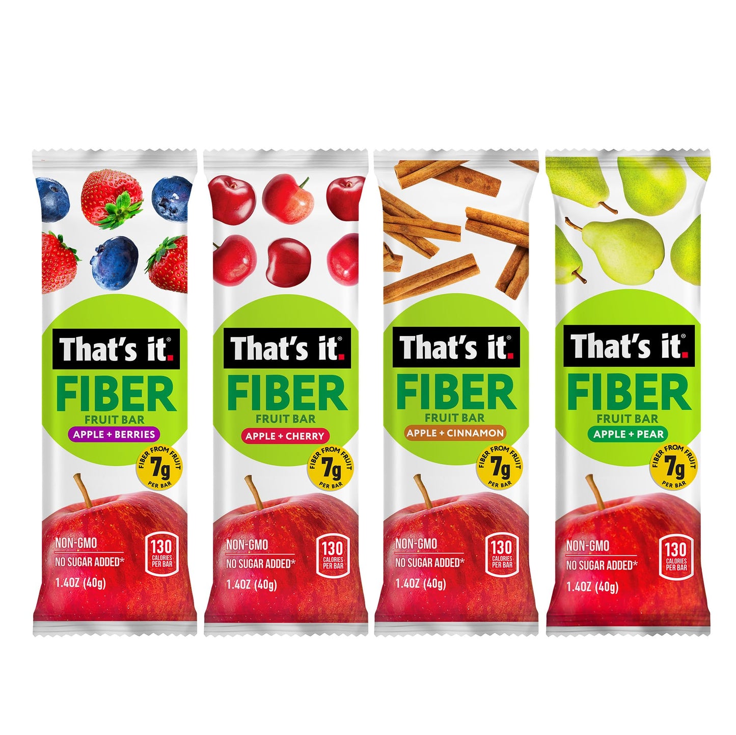 That’s it. High Fiber Fruit Bars Variety Pack (12 Count) - Cinnamon, Pear, Mixed Berries & Cherry, 7g Fiber from Real Fruit, 3-4 Ingredients, No Added