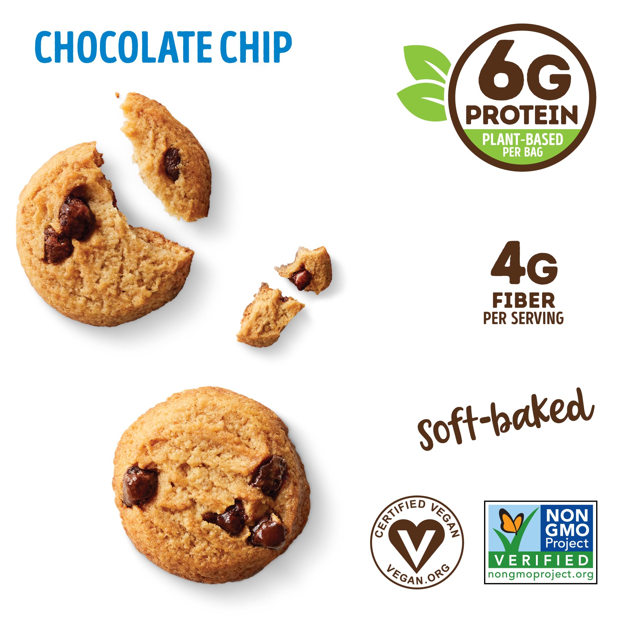 Lenny & Larry's The Complete Crunchy Cookie, Chocolate Chip, 6g Plant Protein, Vegan, Non-GMO, 4.25 Ounce Pouch (Pack of 6)