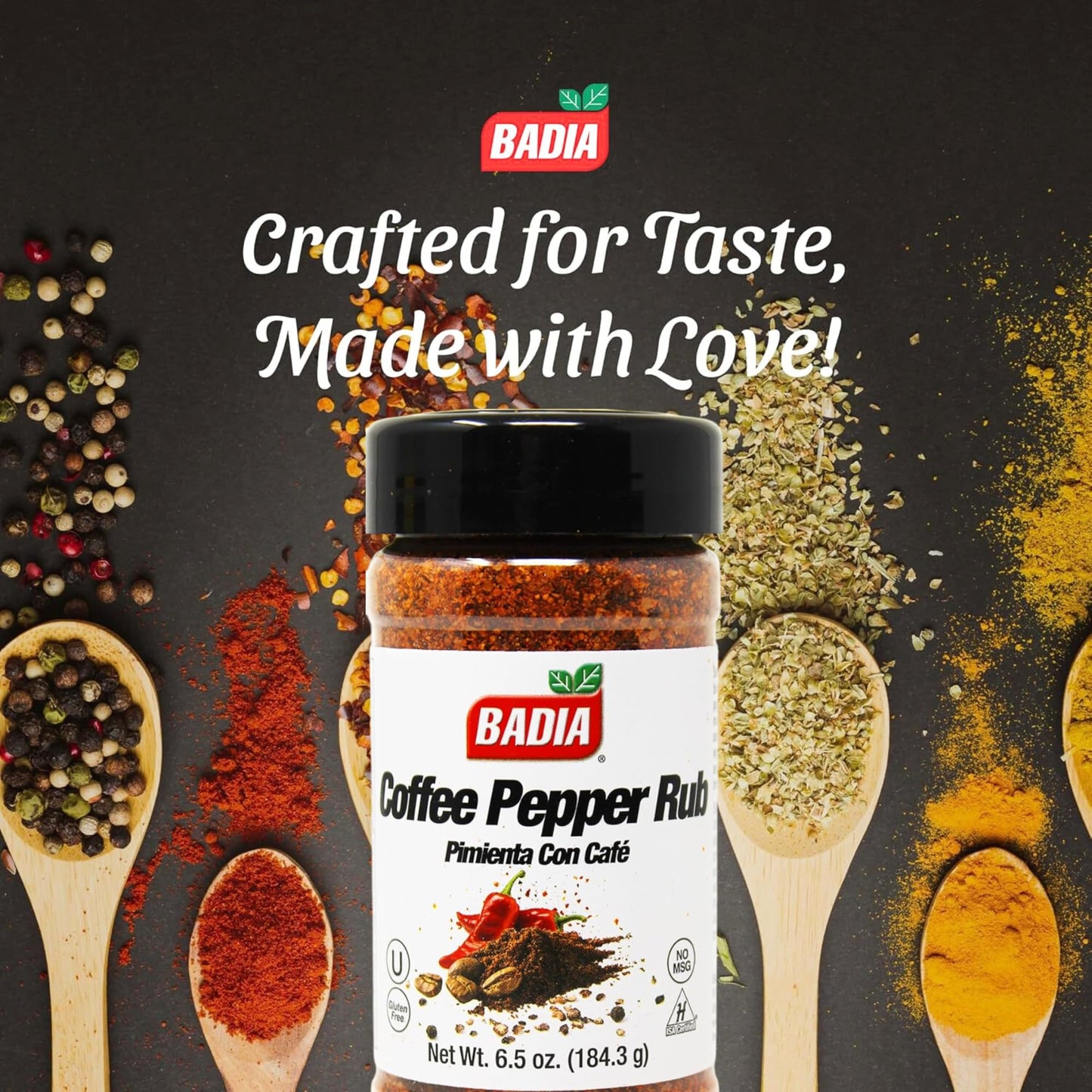 Badia Coffee Pepper Seasoning, 6.5 oz - Chili Pepper, Coffee, Garlic, Brown Sugar Blend for Smoky Sweet Rub, Gluten Free, No Msg