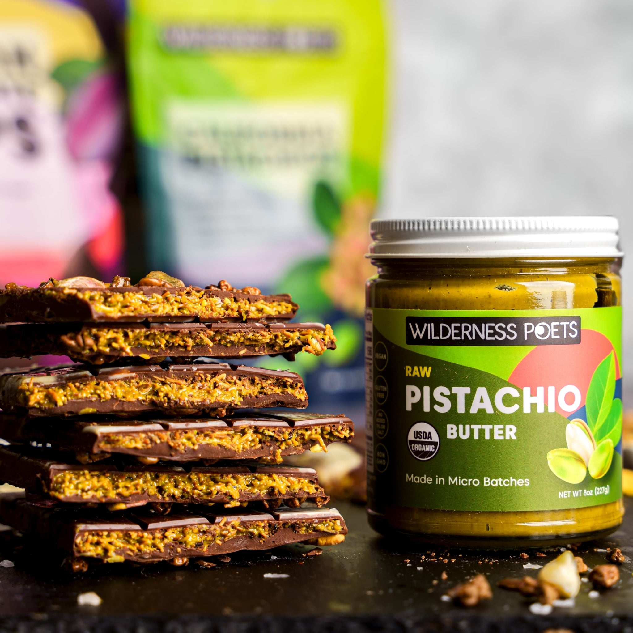 Wilderness Poets, Pistachio Butter - Organic, Raw, 100% Pistachio - Glass Jar (8 Ounce) - Perfect for Dubai Chocolate Bar Desserts with Kataifi or